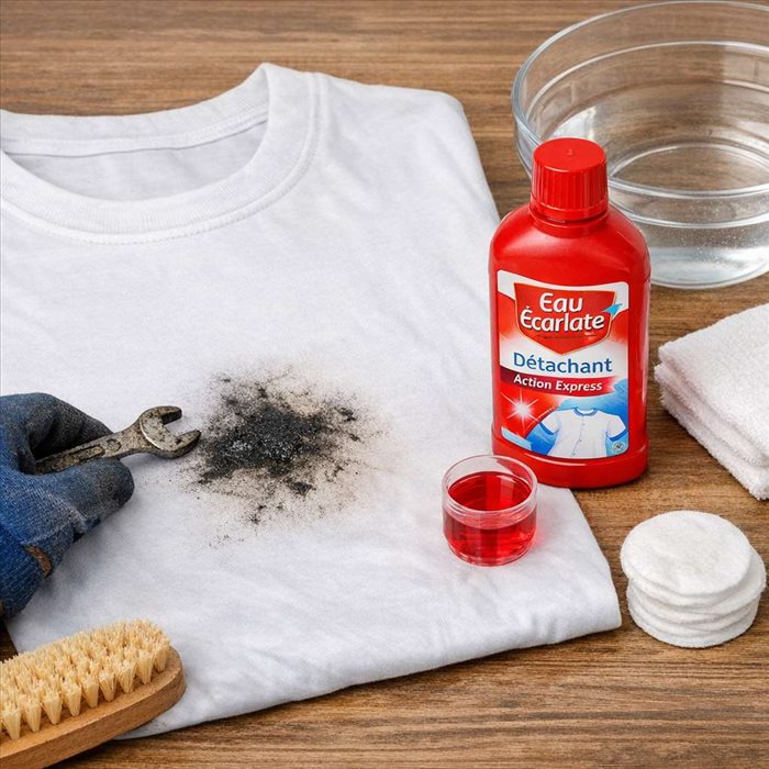 Enlever une tache de cambouis avec l’eau écarlate : méthode simple